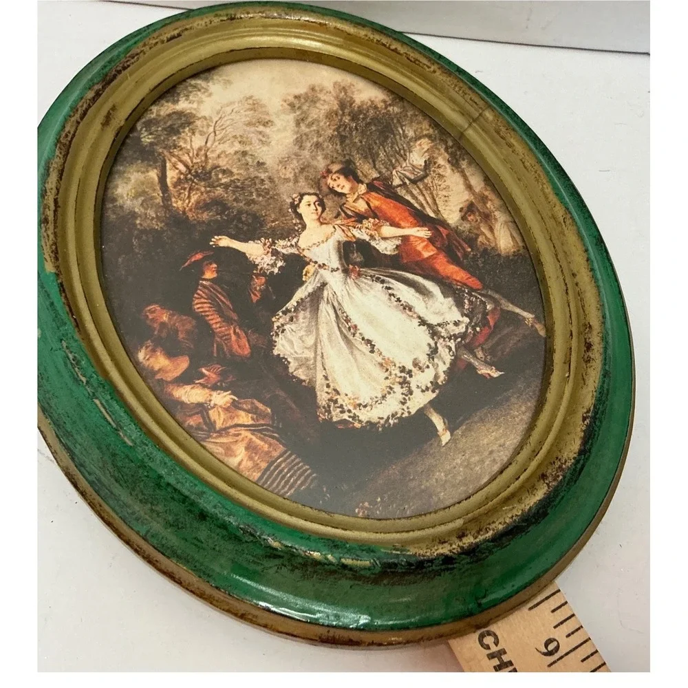 Action Vintage Oval Wall Art Italy Fragonard‎ Style Romantic Scenes Set of 2 Sl